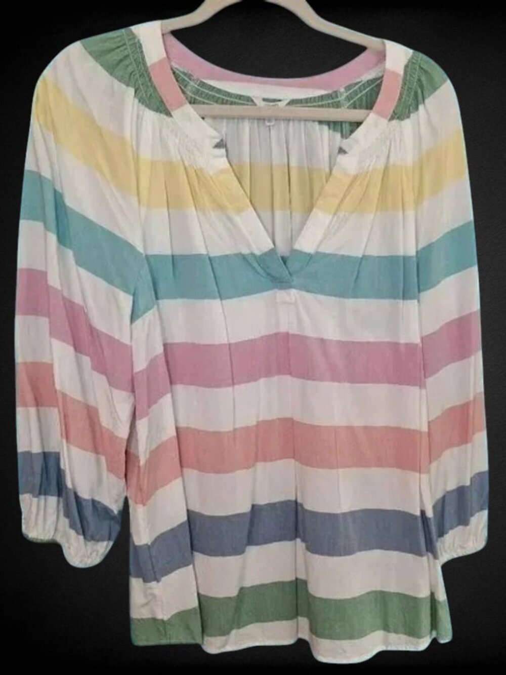 Crown & Ivy Beachy Stripe Peasant Blouse Sz XL